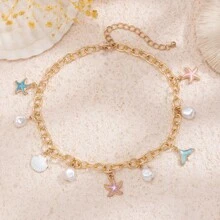 1 Piece Of Ocean Beach Style Starfish Set Necklace Fresh And Versatile Pearl Necklace Bracelet - Gold - View 5