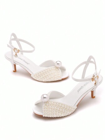 6cm Gold Rhinestone High Heel Round Toe Sandal, Low Vamp, Ankle Strap, Mid Heel, Gold Rhinestone Embellishments, Suitable For Party, Wedding, Bride Formal Dress, Low To Mid Heel Luxury Shiny Sandal, Elegant High Heel Sandal, Gold/Champagne Color Wedding Shoes For Women