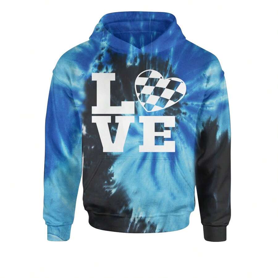 Love Racing Checkered Flag Heart Youth-Sized Hoodie
