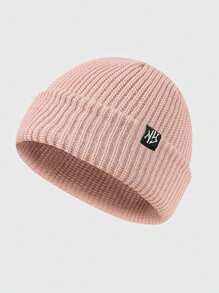 1 件女士纯色布标葫芦皮针织帽，无帽檐，适合秋冬保暖和日常穿着 - W標 - 查看 10