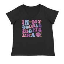 In My Double Digits Era Retro 10 Year Old 10th Birthday Ladies V-Neck T-Shirt - Heather grey - View 10