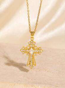 1 Stück vielseitiger Zirkonia 18K vergoldeter Kreuz Halsketten Anhänger, tolles Geschenk für Freunde