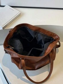 Túi đeo chéo vai bằng da mềm mại, dung tích lớn, thời trang, phù hợp cho cả đi chơi và đi làm, màu trơn cổ điển, trang trí bằng đinh tán hình ngôi sao, kiểu dáng giản dị, thích hợp cho các buổi đi chơi hàng ngày, hẹn hò, mua sắm, đi làm, túi xách nữ phong cách cổ điển, túi xách nữ mới - màu nâu - Xem 12