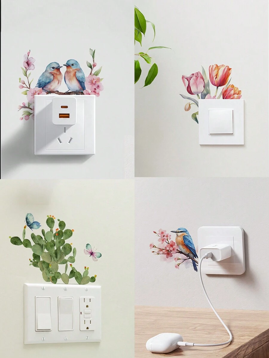 1 miếng dán công tắc hình chim xanh, miếng dán tường trang trí hình hoa bướm và xương rồng cho công tắc lối vào phòng khách, chống thấm nước, hình dán, decal dán tường, decal vinyl trang trí nhà cửa, vật dụng trang trí mùa xuân làm mới ngôi nhà của bạn, hình dán trang trí lễ hội quà tặng sinh nhật tốt nghiệp - Nhiều màu - Xem 1