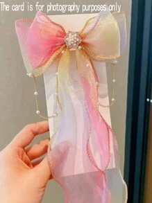 1 Stück Haarspange mit Schleife aus Chiffon und Strass für Kinder, Haarschmuck für Mädchen zur Party