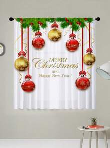 1pc Christmas Snowflake, Gold Balloon Sheer Curtain Decor For Living Room, Bedroom - Multicolor - View 3