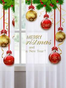 1pc Christmas Snowflake, Gold Balloon Sheer Curtain Decor For Living Room, Bedroom - Multicolor - View 4