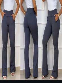CALÇA FEMININA FLARE, COM BOLSO FACA - Cinza - Visão 2
