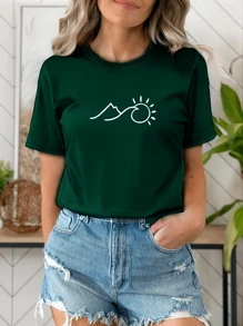 Women's Casual T-Shirt Ocean Sea Waves Sunset Beach Cotton Premium Mesh Promotion - 軍綠色 - 查看 1