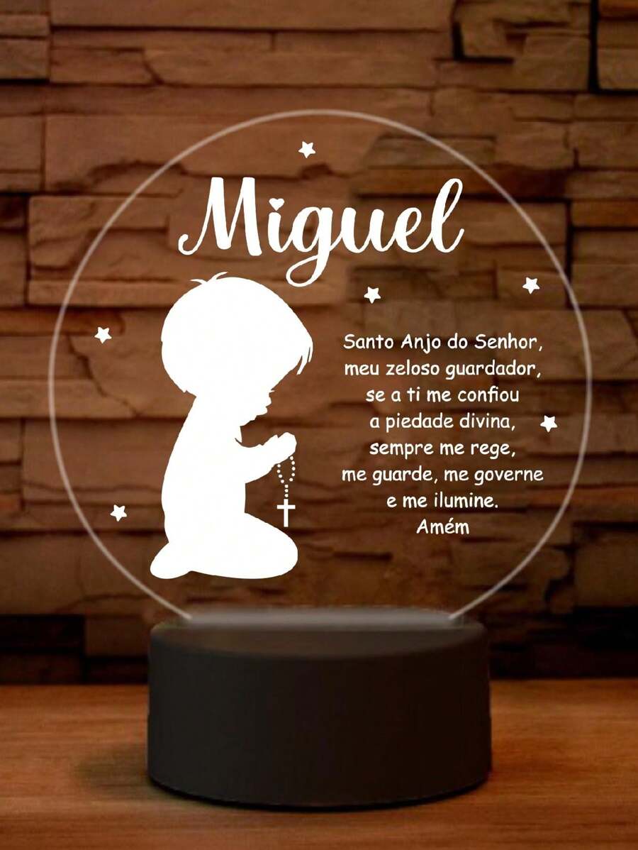 Lamp Boy , Baptism, Prayer, Angel - 7 Colors - LED Lampshade - Personalized Name - Crystal Acrylic Lights. - Con trai - Xem 1