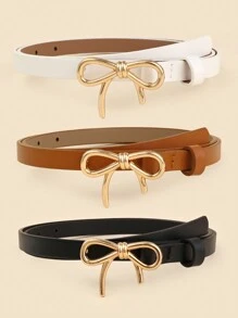 3pcs/Set Elegant Bowknot Casual Bohemian Retro PU Leather Belt Summer, School Fall, Autumn, Halloween