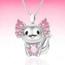 1pc Creative Cartoon Salamander Pink Heart Shape Cubic Zirconia Zinc Alloy Pendant Necklace For Women Party Daily Accessory Gift Valentines - axolotl - View 3