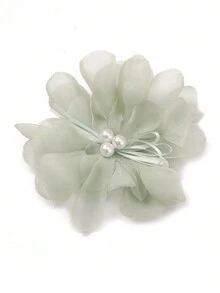 1pc Women Mesh Pink Flower Hair Claw Clip - Green - View 3