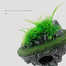 Multi-Use Aquarium Floating Island Decor With Artificial Greenery - ABS Floating Rock With Shelter For Fish, Scenery Rockery For Fish Tank Landscaping