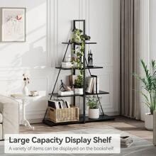 Bookcase, 4-Tier Ladder Bookshelf, A-Shaped Ladder Shelf Display, Ladder Shelf Storage Organizer For Living Room, Home Office - 黑色 - 查看 1