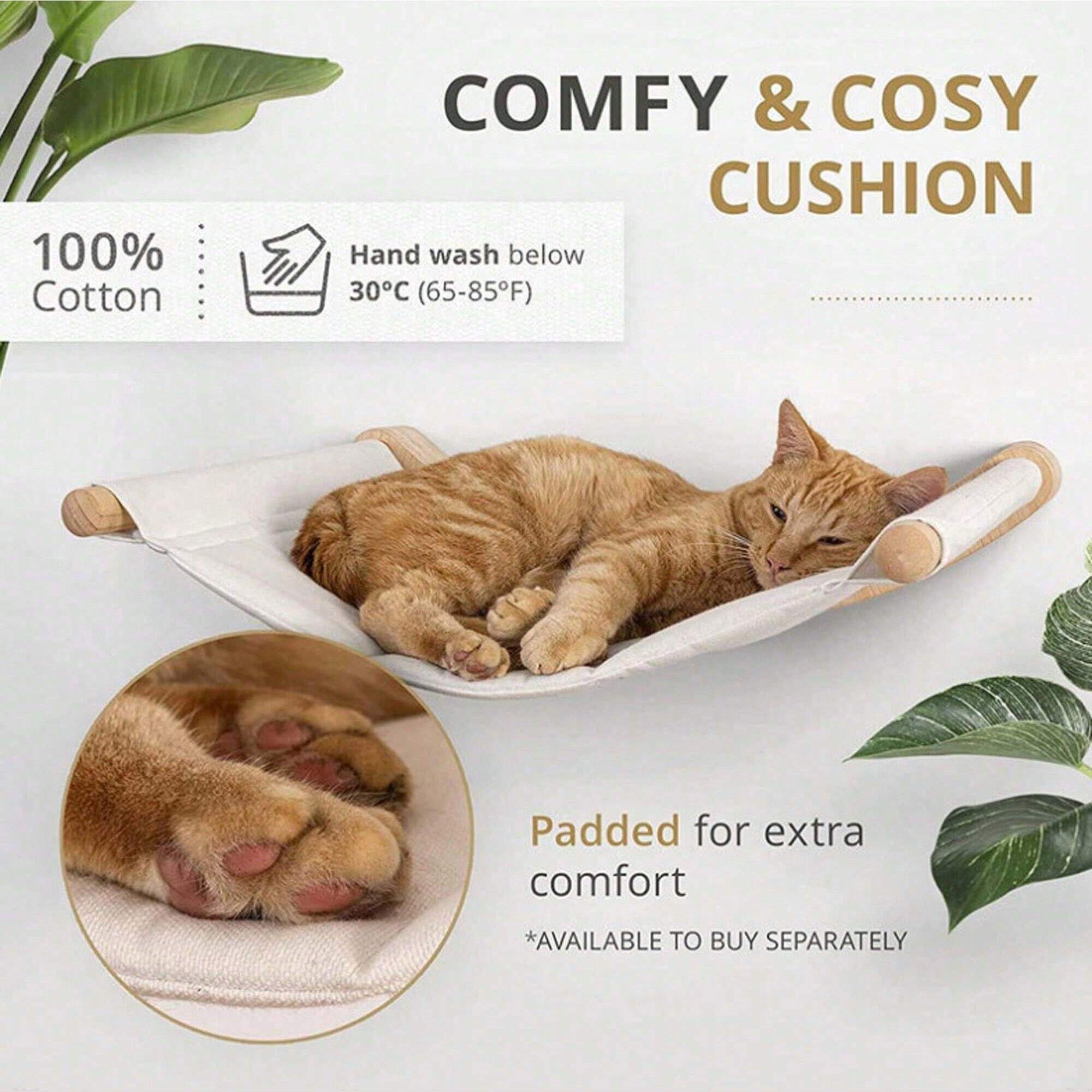 1pc Natural Wooden WallMounted Cat Hammock, 2Tier Cat Climbing Tree