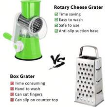 Rotary Vegetable Shredder 3 In 1 Rotary Cheese Grater Round Vegetable Mandoline Blades Handheld Fruit Vegetable Slicer Shredder For Fruit Nut And Vegetable Grate Green - 紅色 - 查看 4