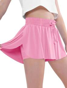 3 Pieces EXARUS Girls Butterfly Shorts Flowy Athletic 2 In 1 Tennis Gym Cheer Skirt Skort Dance Running Preppy Clothes 6-14Y - SET-10 - 查看 3