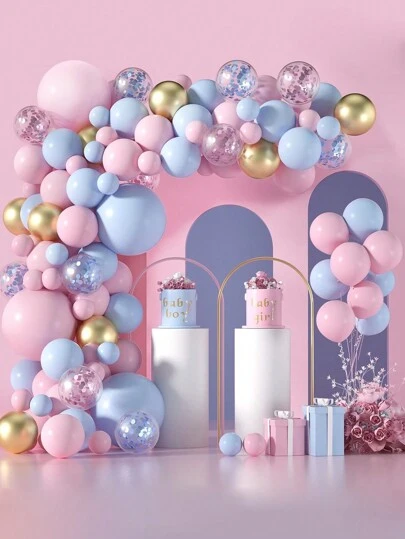 Bộ 130 bóng bay màu hồng và xanh dương - Bóng bay cao su màu hồng, xanh dương, lấp lánh, vàng kích thước 5+12+18 inch, bóng bay tiết lộ giới tính, trang trí tiệc tiết lộ giới tính bé trai hoặc bé gái, trang trí tiệc mừng em bé, đồ dùng trang trí tiệc tại nhà, quà tặng.