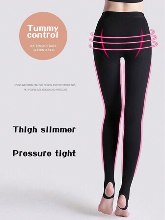1pc Plus Size Women's Autumn/Winter Slimming Leggings, Compression Shaping Black Skinny Pants