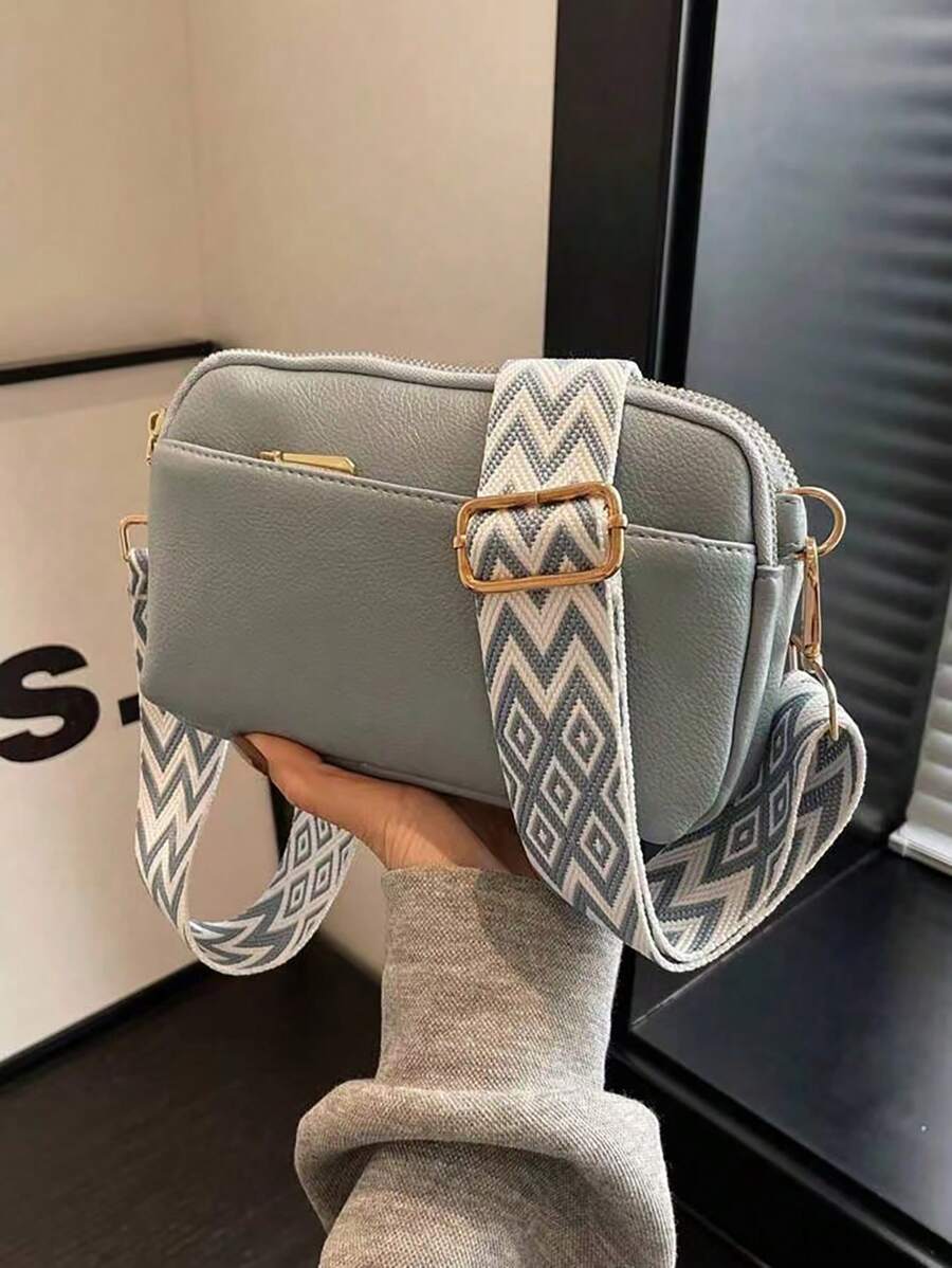 简约纯色斜挎包，时尚 PU 单肩包，女士休闲手提包，带手机电子钱包