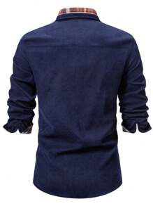 Camisa casual de manga larga para hombre, camisa de vestir de manga larga con bloques de color y patchwork para hombres
