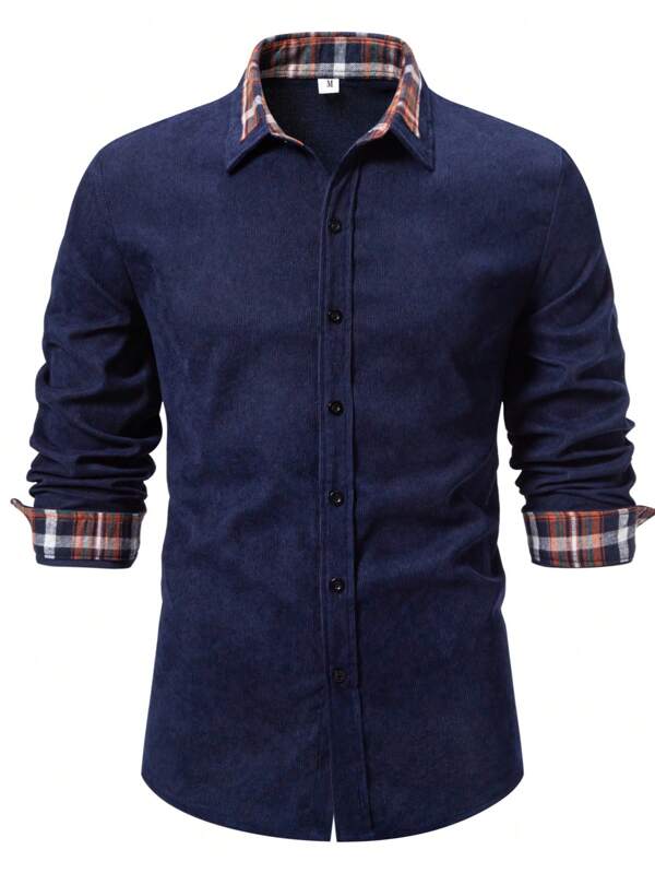 Camisa casual de manga larga para hombre, camisa de vestir de manga larga con bloques de color y patchwork para hombres