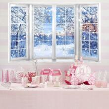 1 Stück Winterfenster Hintergrund, Schneewunderland Schneewald Fotografie Hintergrund Dekorationsbanner 210 x 150 cm / 150 x 100 cm / 100 x 75 cm Winterlandschaft Hintergrund Weihnachtsfeier Dekoration, Winterparty Dekoration, Weihnachten