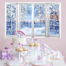 1 Stück Winterfenster Hintergrund, Schneewunderland Schneewald Fotografie Hintergrund Dekorationsbanner 210 x 150 cm / 150 x 100 cm / 100 x 75 cm Winterlandschaft Hintergrund Weihnachtsfeier Dekoration, Winterparty Dekoration, Weihnachten