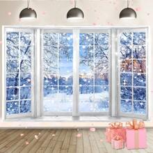 1 Stück Winterfenster Hintergrund, Schneewunderland Schneewald Fotografie Hintergrund Dekorationsbanner 210 x 150 cm / 150 x 100 cm / 100 x 75 cm Winterlandschaft Hintergrund Weihnachtsfeier Dekoration, Winterparty Dekoration, Weihnachten