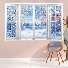 1 Stück Winterfenster Hintergrund, Schneewunderland Schneewald Fotografie Hintergrund Dekorationsbanner 210 x 150 cm / 150 x 100 cm / 100 x 75 cm Winterlandschaft Hintergrund Weihnachtsfeier Dekoration, Winterparty Dekoration, Weihnachten