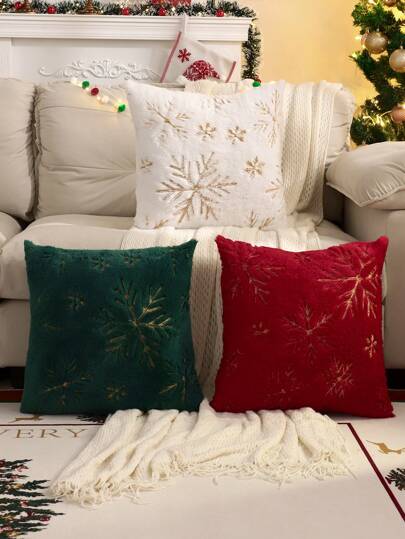 Miater 1pc Capa de Almofada Decorativa de Natal, Árvore de Natal de Pelúcia com Bordado de Lantejoulas Douradas para Sala de Estar e Quarto