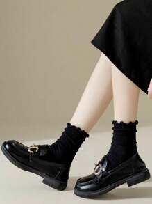 Women's Black Frill Trim Knee-High Socks
