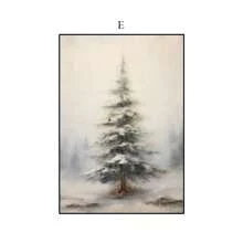 1 pièce Peinture murale décorative moderne, affiche de paysage de Noël d'hiver, décor de ferme, cerf, pomme de pin, bonhomme de neige, paysage naturel, peinture sur canevas HD sans cadre pour décoration murale de salon