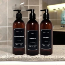 3pcs Shampoo, Conditioner, Soap Bottles Kit Minimalist Bathroom Organizer Amber 500ml - màu đen - Xem 2