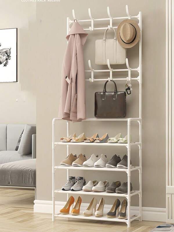 1 Stück Garderobenständer für den Eingangsbereich, Schuhregal für den Flur, unabhängiger Kleideraufbewahrungsorganizer mit 4/5 Ebenen und 8 Doppelhaken, für Wohnzimmer, Badezimmer, Flur verwendbar (Montage erforderlich)