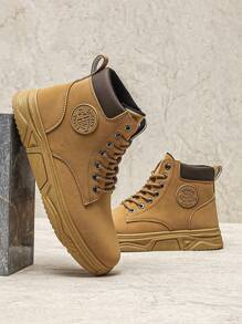 Men's Fashionable Minimalist Casual Sports Skate Shoes, Anti-Slip Student Sneakers, High-Top Breathable Boots - Brown - View 6