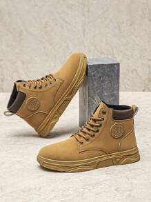 Men's Fashionable Minimalist Casual Sports Skate Shoes, Anti-Slip Student Sneakers, High-Top Breathable Boots - Brown - View 3