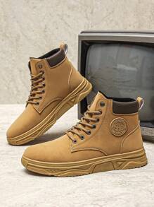 Men's Fashionable Minimalist Casual Sports Skate Shoes, Anti-Slip Student Sneakers, High-Top Breathable Boots - Brown - View 5