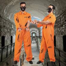 Prisoner Costume Cosplay Scary Men Prisoner Jumpsuit - Orange - View 1