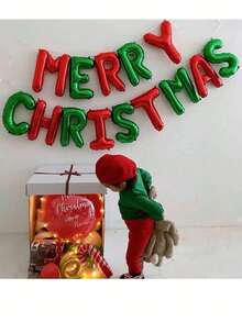 Set de 14 bucăți/set de baloane cu scrisori de Crăciun fericit, baloane din folie metalică, decorațiuni pentru fundal de Crăciun, accesorii pentru decorațiuni pentru petreceri de Crăciun, cadouri de Crăciun, pentru decorațiuni de interior și exterior pentru a crea o atmosferă de sărbătoare și a crea o petrecere perfectă, Crăciun