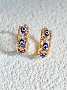1 par de pendientes de estilo vintage chapados en oro de 18 quilates con cristal ojo de demonio, regalo perfecto para mujeres