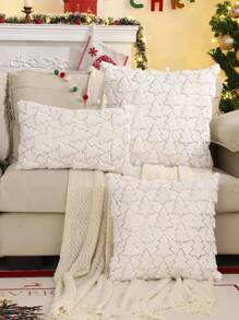 Miater 1 vỏ gối trang trí Giáng sinh bằng vải nhung Jacquard hình cây thông Noel cho phòng khách và phòng ngủ - Màu be - Xem 7