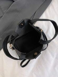 女士咖啡棕色手提包，新款手提包，适合通勤，时尚大容量单肩包 - 黑色 - 查看 5