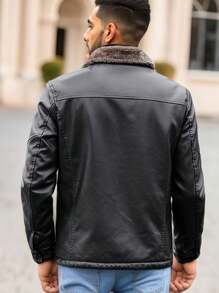 Men's Thickened Fleece Leather Jacket, Autumn/Winter
