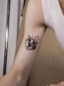 1 件临时防水愤怒猫 PVC 纹身贴纸，可水洗防汗，适合时尚日常使用 - 黑色 - 查看 5