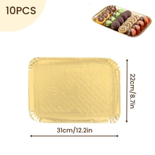 10个金色蛋糕纸托盘，加厚一次性长方形纸板，带防油涂层，适用于高档甜品桌、纸杯蛋糕展示、生日派对、婚礼和其他场合。 - 金色 - 查看 12