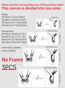 3pcs Letter & Hand Print Unframed Painting - Multicolor - View 2