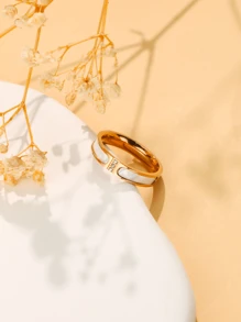 1 Stück 5mm breiter modischer neuer Edelstahl-Damenring, einfacher Emaille-Kleinring mit Kubikzirkonia für die Hochzeit