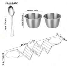 2/4pcs Stainless Steel Taco Holder Set With Sauce Cups Spoon Detachable Condiment Cups Rust-Resistant, Dishwasher Safe Taco Stand For Kitchen Use Mexican Restaurant Style Pancake Rack, Pizza Display Stand, Spring Roll Food Rack - Multicolor - View 15